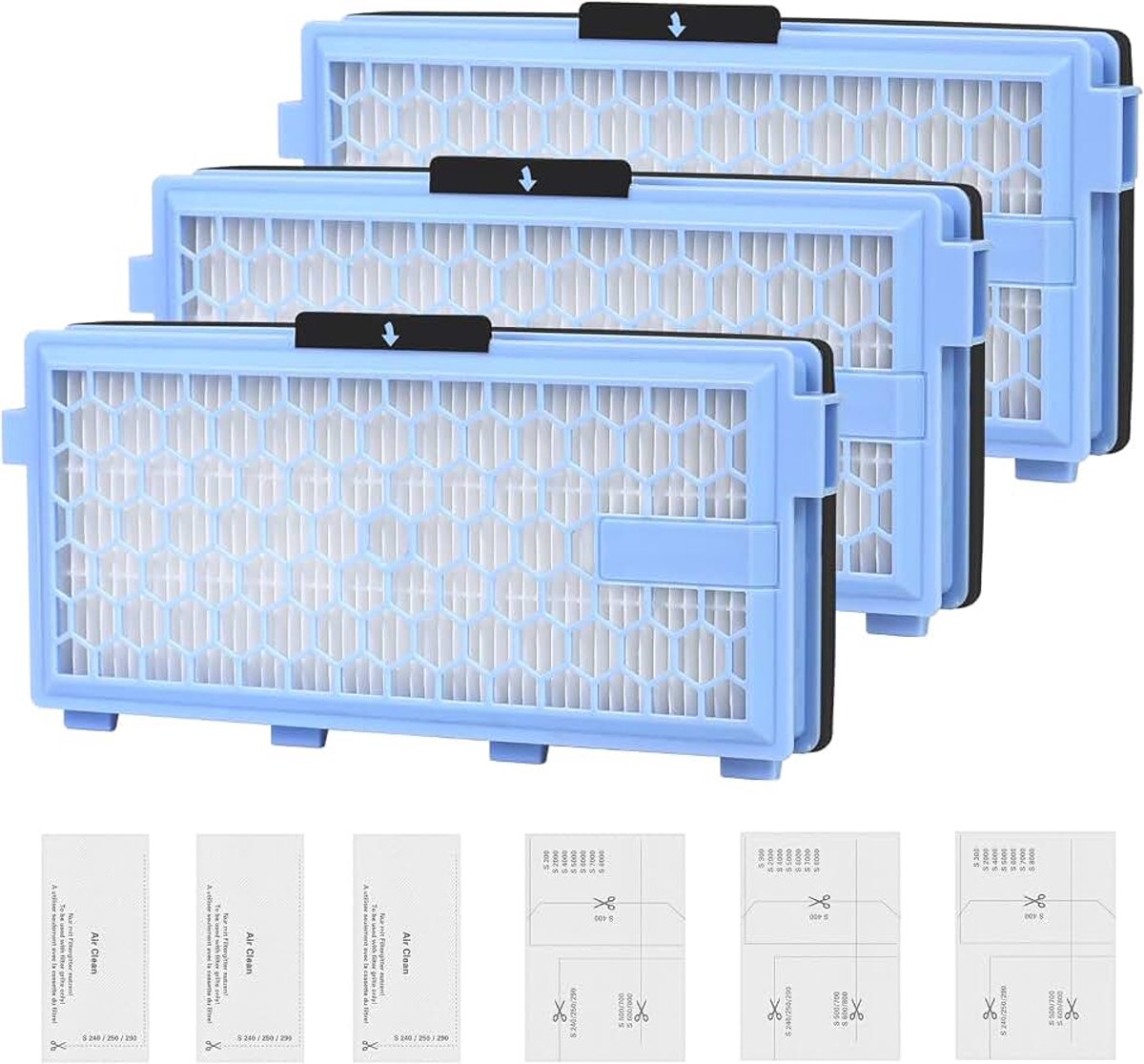 Filters Air Clean Plus 50 voor Miele Compact C1, C2, Complete C2, C3, S8340, Guard S1/L1/M1 stofzuiger met 3 Motorfilters en 3 Uitlaatfilters voor S4000, S5000, S6000 & S8000-Serie