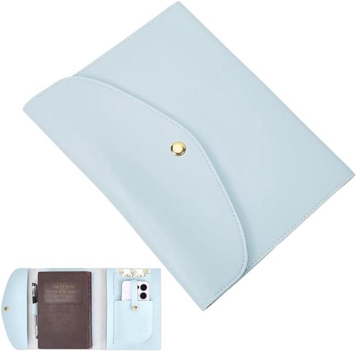 - Notebook Cover - Kaartsleuven - Waterdicht - Korenbloem Blauw - Envelop Map - Zakelijke Aktetas - Portfolio Organizer - Notepad Telefoon Kaarten - Geschikt voor A5 - Lederen.