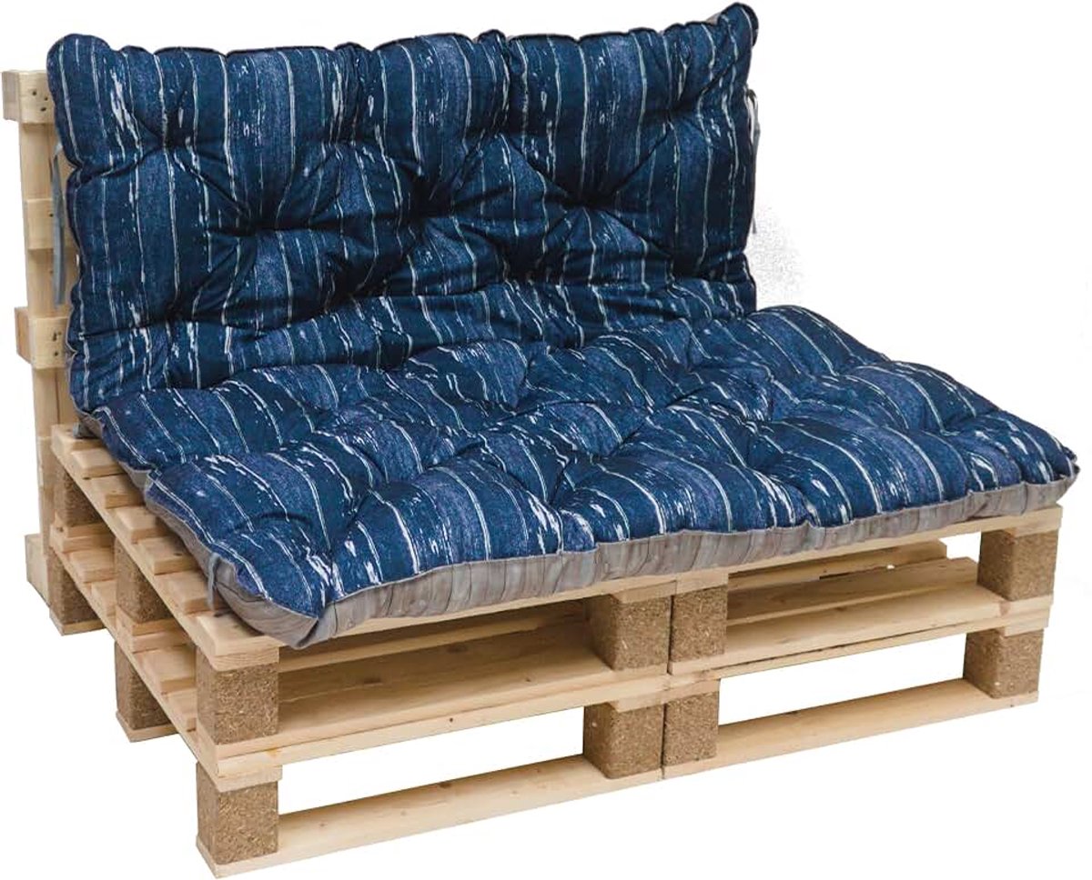 20138 palletkussens met rugleuning, 3D-print, kussen voor europallet, omkeerbaar kussen, blauw, 120 x 140 x 10 cm