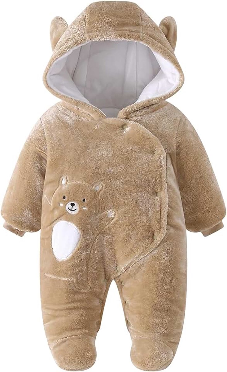 Winter-tuinbroek voor pasgeborenen, flanel, playsuit met voeten, sweatshirt met capuchon, cartoon, 0-12 maanden