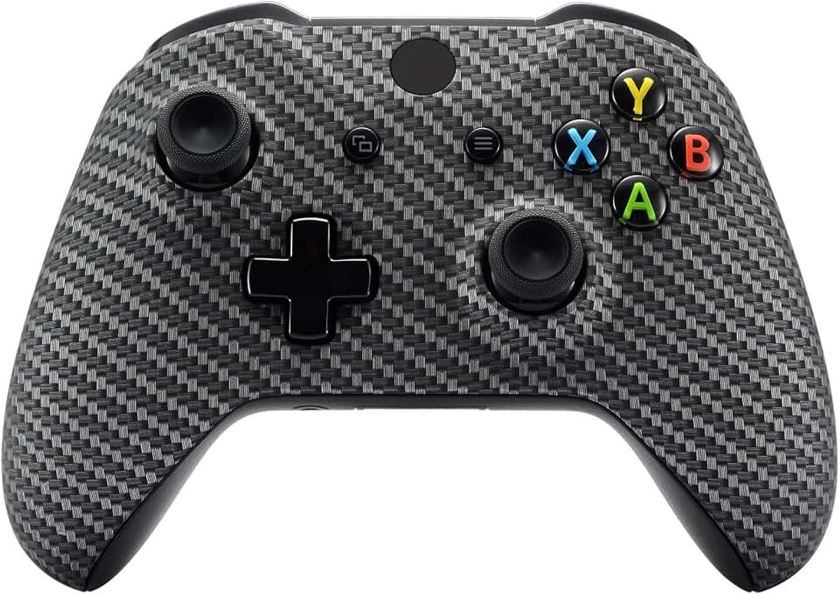 EXtremeRate Zwart Zilver Koolstofvezel Patroon Front Behuizing Shell Voorplaat voor Xbox One S & voor Xbox One X Controller Model 1708 - Controller NIET Inbegrepen