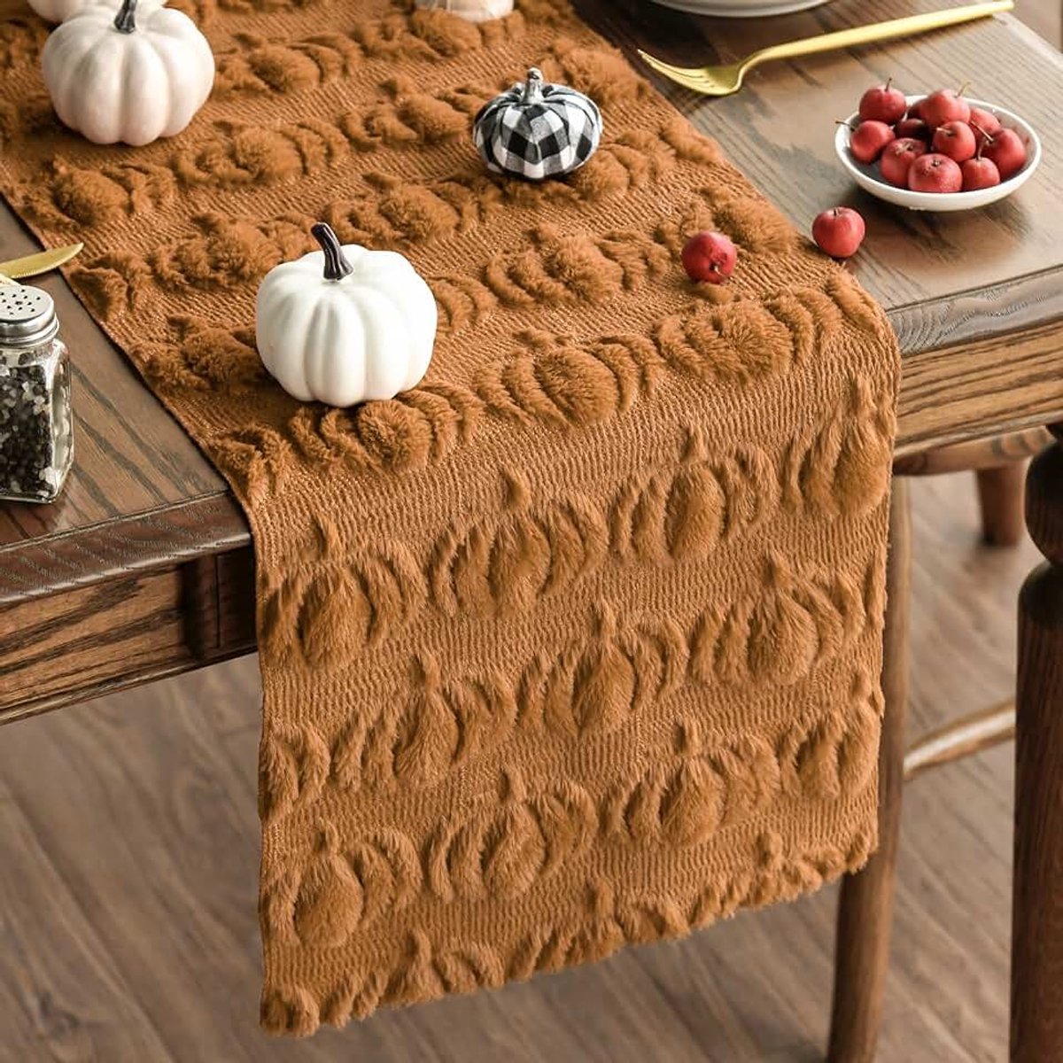 Mode Zachte Pluche Faux Fur Caramel Pompoenen Herfst Tafelloper, Seizoensgebonden Herfst Keuken Eettafel Decoratie voor Home Party Decor 33x183 cm