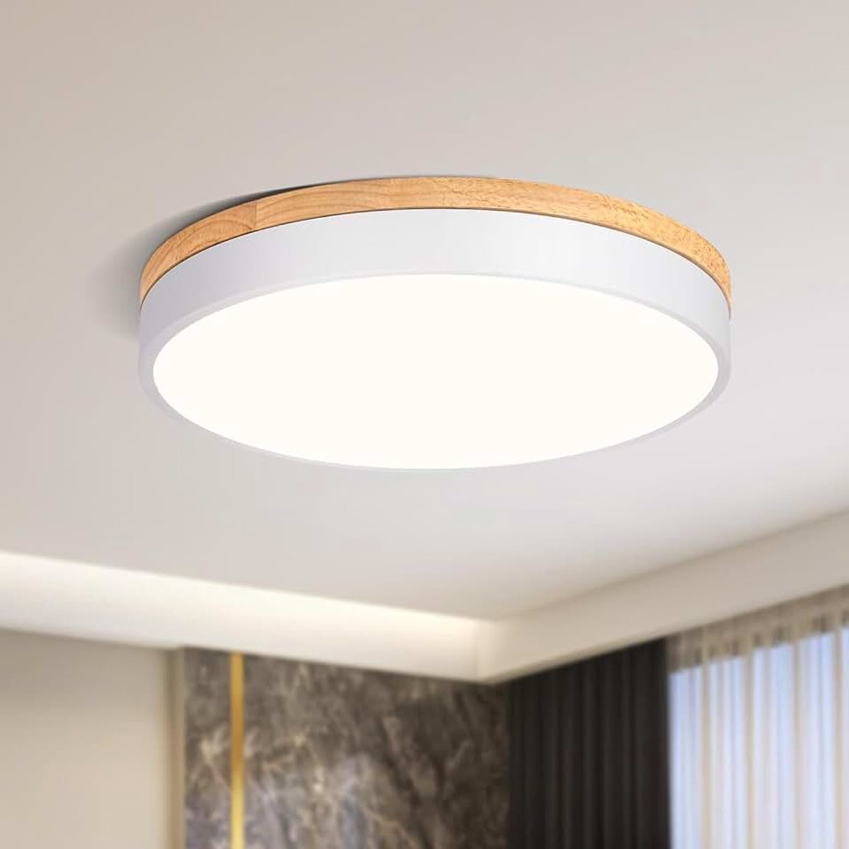 LED-Plafondlamp, Plafondlamp 40 cm, Wit Plafondlamp | Moderne Lamp Van Hout Voor Woonkamer, Slaapkamer, Keuken, Eetkamer, Hal 4000K