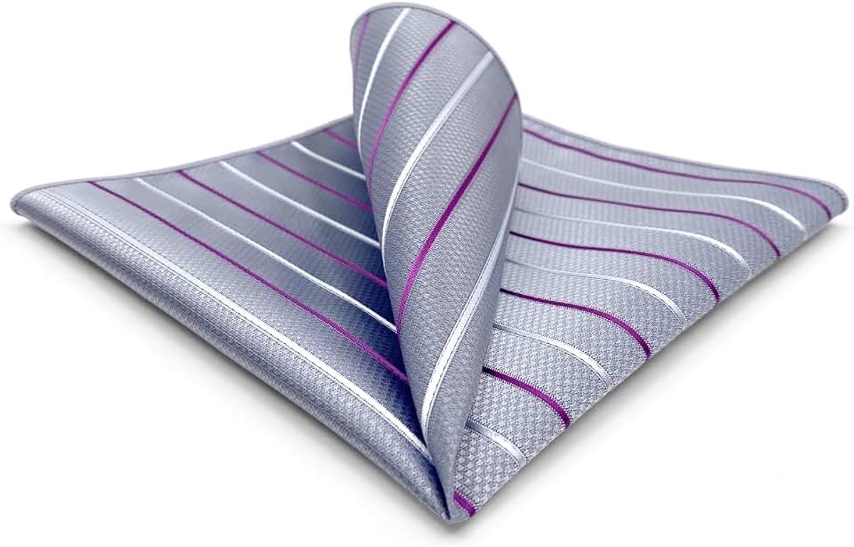 SHLAX&WING Zilver Paars Grijze Zakdoek voor Mannen Gestreept Feest Prom Geweven