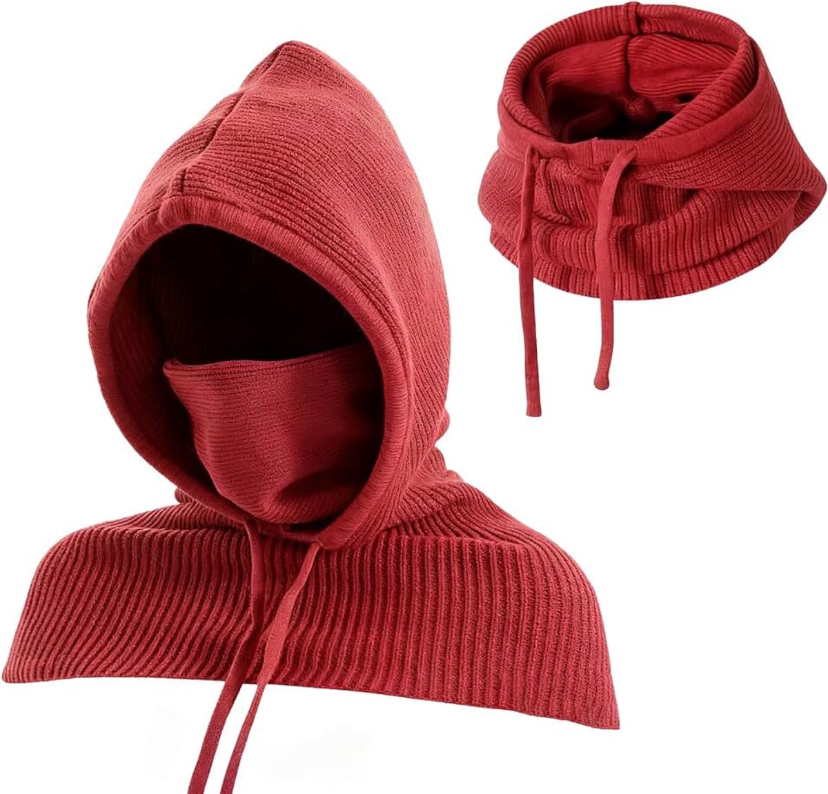 Wintermuts, gebreid, 3-in-1 sjaal met capuchon, bivakmuts, trui, nek- en gezichtswarmer, verstelbaar, voor mannen en vrouwen buitenshuis