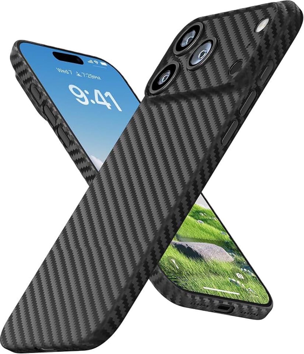Memumi Slim Case voor iPhone 17 Pro Max Koolstofvezelpatroon 0,3 mm Matte Back Cover Compatibel met iPhone 17 Pro Max Ultra Dunne Hoes met Mnimalistisch Ontwerp en Krasbestendig