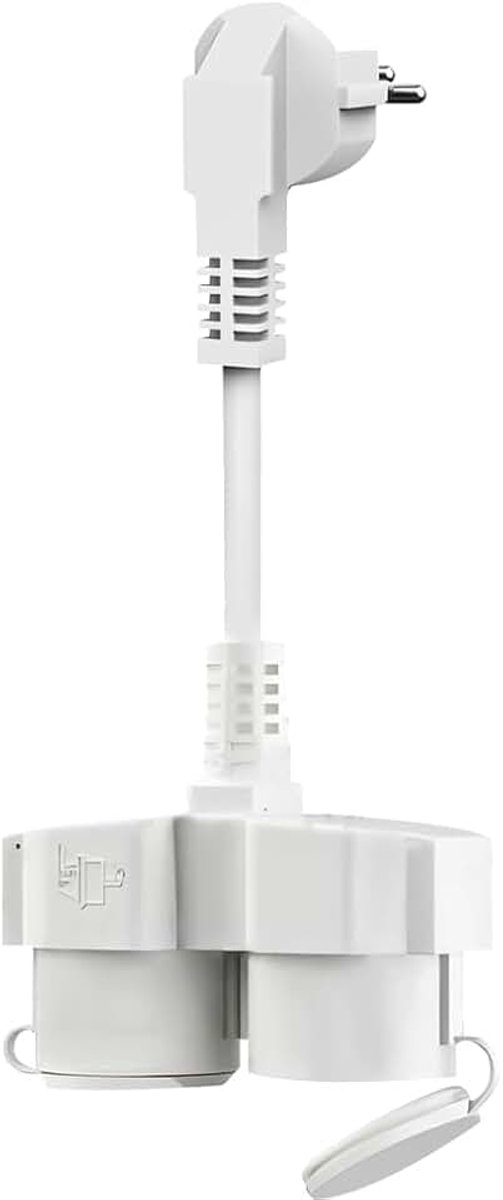 Stekker voor stopcontact, verlengkabel, kort, met 2-voudige Schuko-stopcontacten, stopcontact, geaard contact, IP44 waterdicht, 1,5 mm², tot 250 V/16 A, dubbele stekker buiten voor