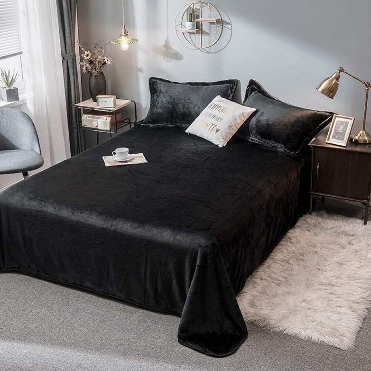 Fleece Dekens Zilvergrijs Reisformaat-Superzacht Fluffy Warm Effen Bed Gooit voor Sofa Microfiber Deken-Parel zwart_180 * 200 cm