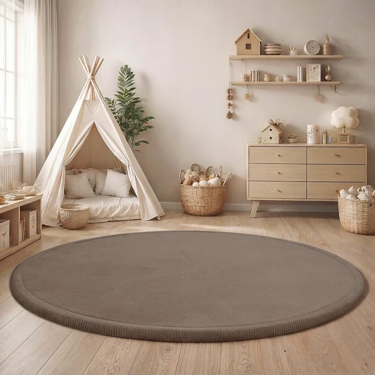 Home Tapijt Voor Kinderen Vloerkleed Kinderkamer Zacht Antislip Modern, Maat:Ø 80 cm rondje, Kleur:Beige