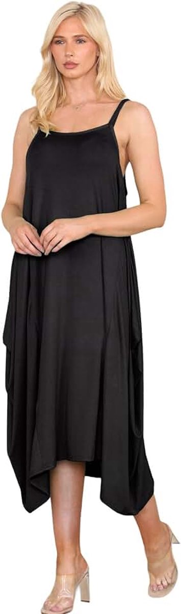 Parachutejurk cami mouwloze effen strappy Lagenlook lange zomer midi-jurk