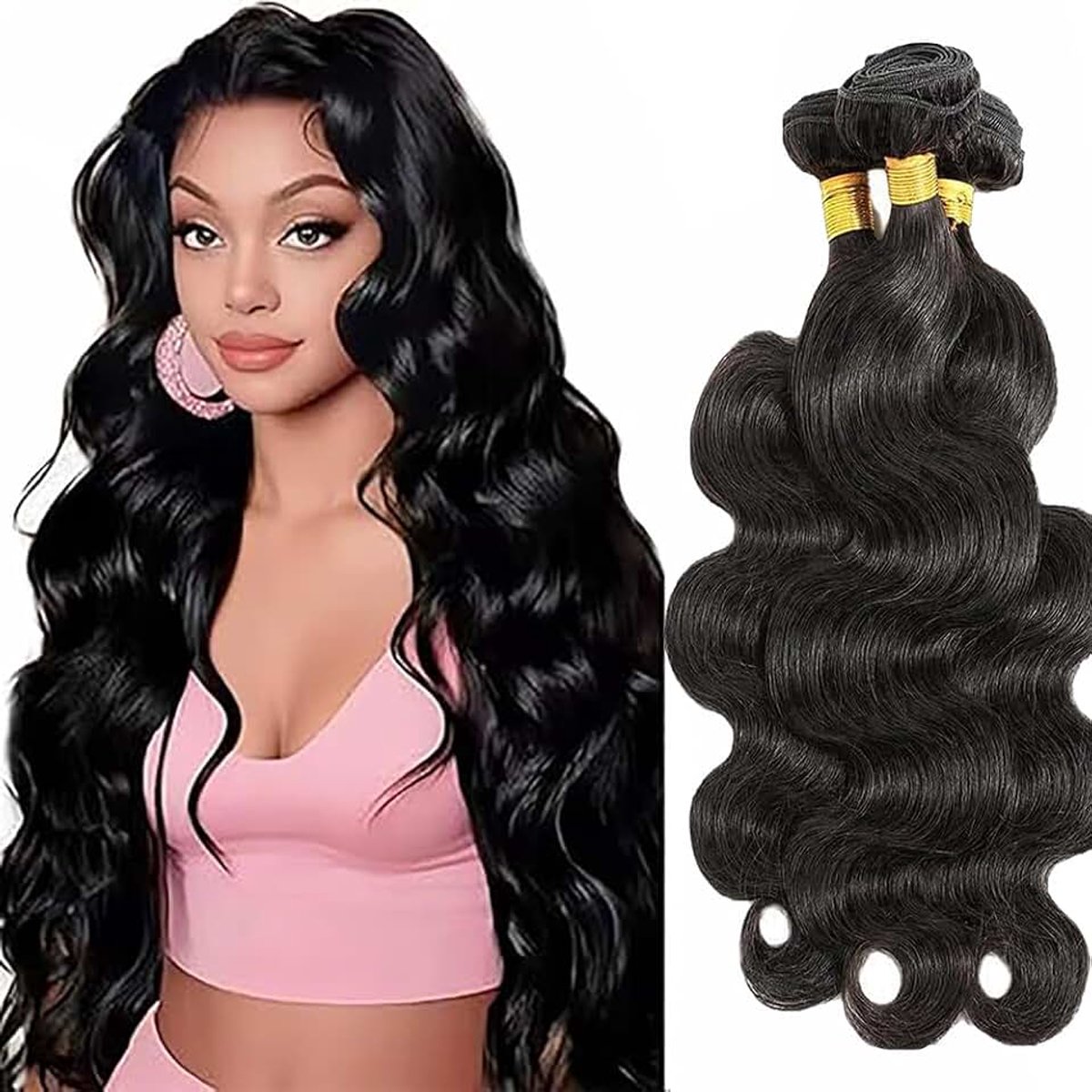 Wave Human Hair Bundles Natural Black #1B Color Unprocessed Human Hair Extensions Double Weft Weave 3 Bundles 50g/Piece for Woman 22 22 22 Inch