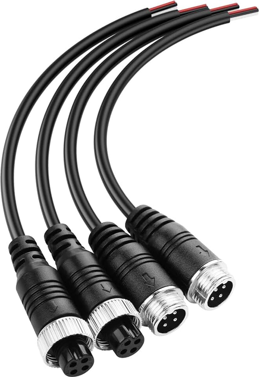 4-polig enkelstekker kabel voor de luchtvaart, 2 stuks stekker + 2 stuks aansluiting naar open uiteinde, blanke draad, camerakabel (20 cm)