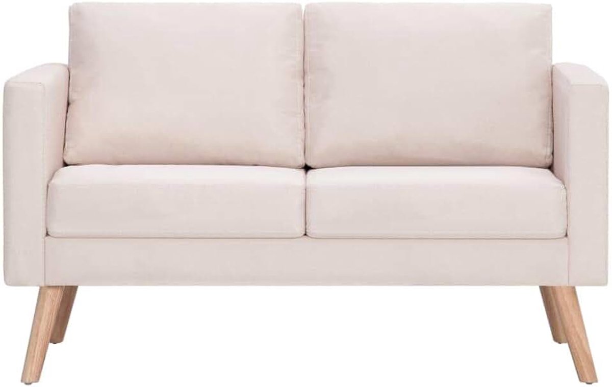 2-zitsbank met zitkussens, gestoffeerde sofa 116 x 70 x 73 cm, woonkamer bank kantoor bedbank lounge bank slaapbank | houten frame en stof, crèmewit