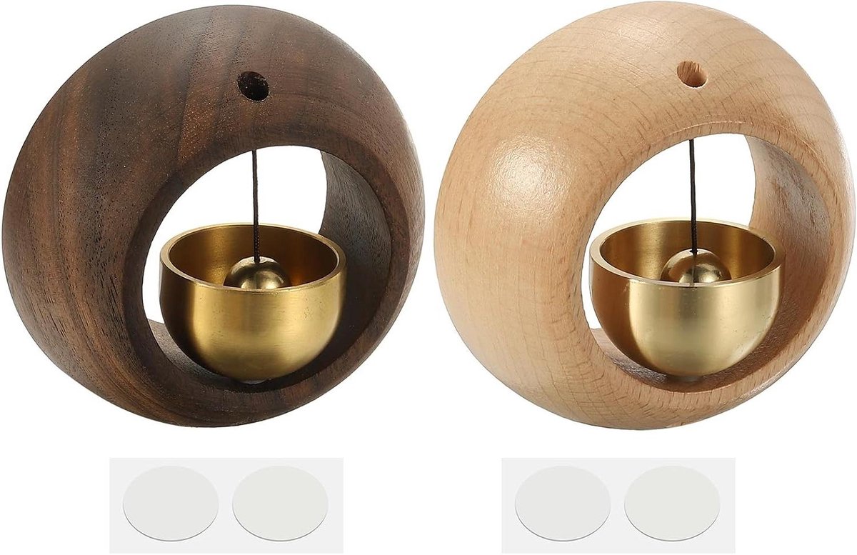 Winkeliers Bel - Houten Deurbel - Gasten Melder - Zelfklevende Montage - 7 x 7 cm - Houtkleur