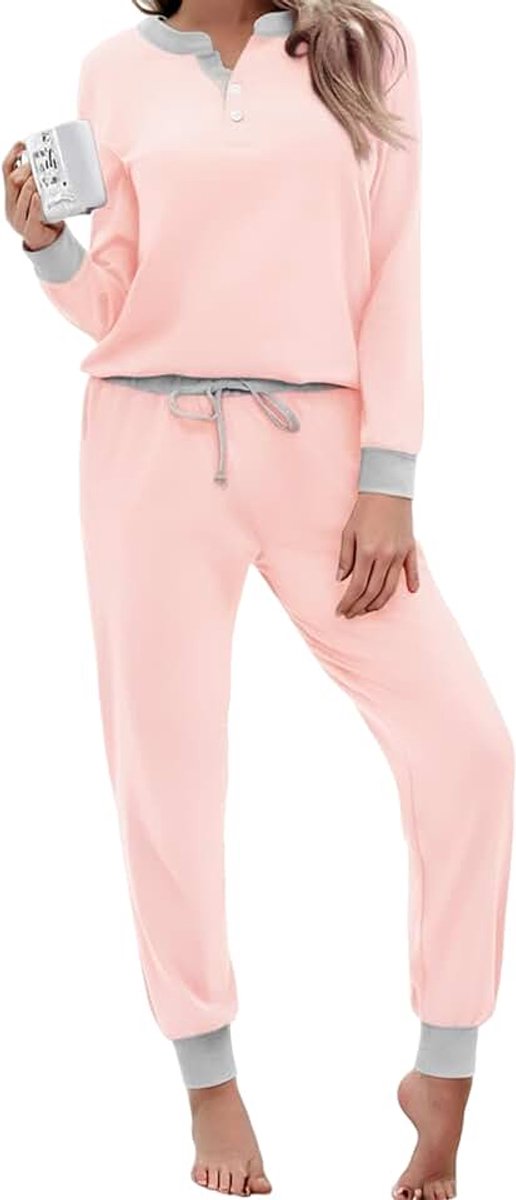 Damespyjama, lange katoenen winterpyjamaset, lange mouwen, loungewear, tweedelige nachtkleding