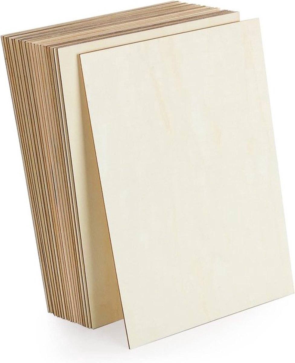 24 Stuks Houten Panelen, Onbehandelde Houten Platen voor Creatieve Projecten, Decoratie en Ambachten, 300 x 200 x 2.3 mm