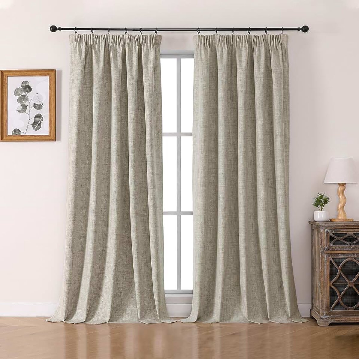 100% verduisteringsgordijnen, linnen, met plooiband, set van 2, 275 x 140 cm, linnen, thermogordijn, koudebescherming, ondoorzichtig, geluidsisolatie, ideaal voor woonkamer, past bij