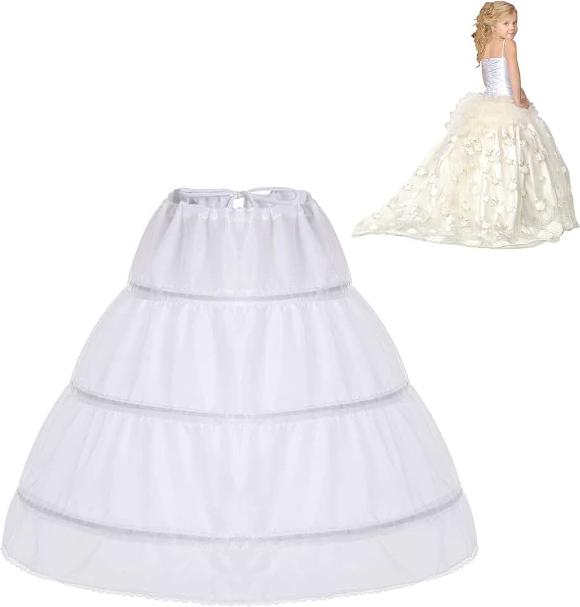 Crinolina Petticoat voor meisjes, wit, M, 65 cm, polyester, verstelbaar, effen, vol, 6-11 jaar, dames, rokhouder, ondergoed slip