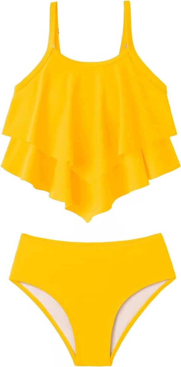 Meisjesbikiniset met ruches voor kinderen, bustier, bikinislip, tweedelig badpak, zomer, badmode, strand, badpak voor meisjes, 9-15 jaar