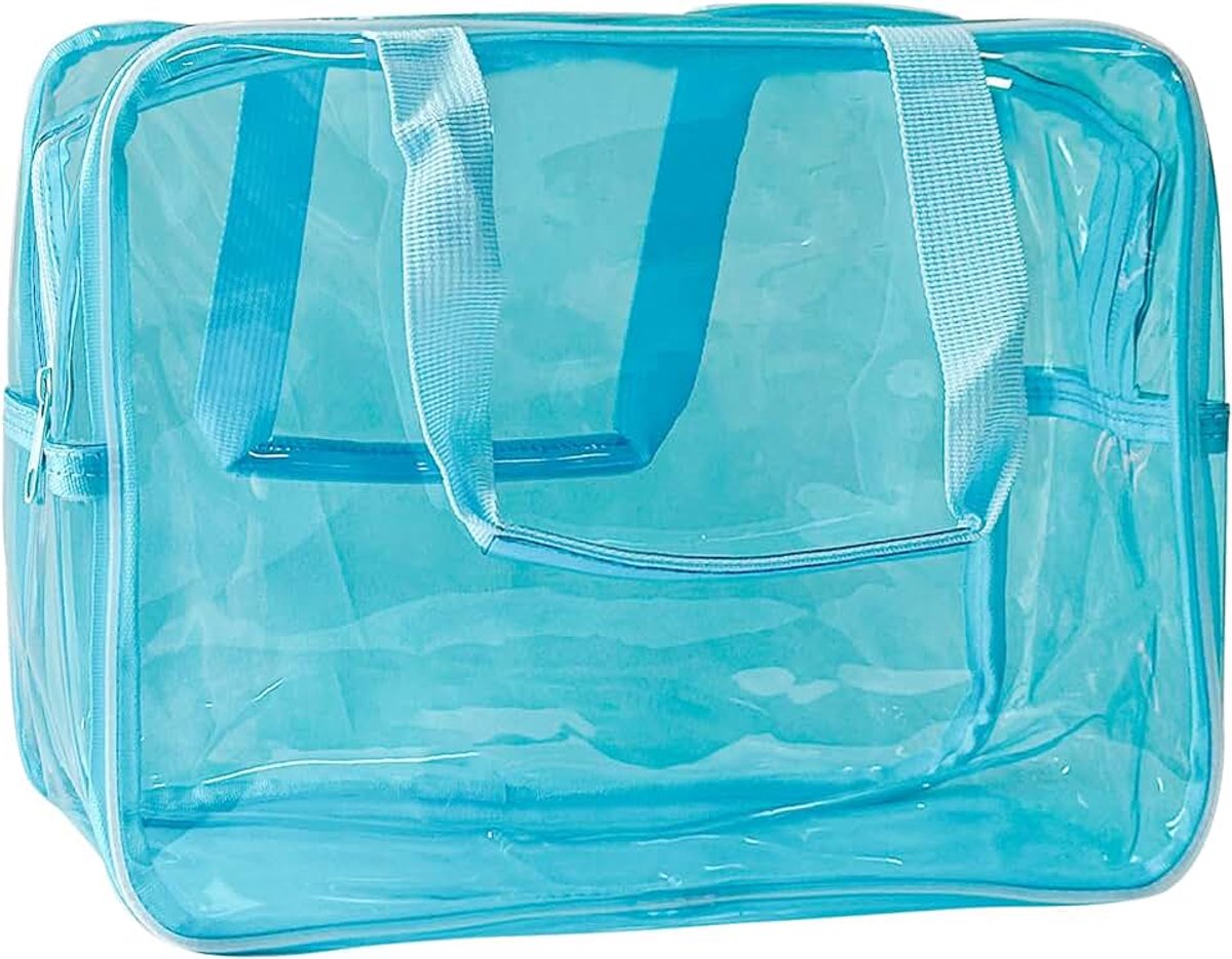 Waterdichte vinyl handtas voor make-up Waterdicht schouder Tote Bag 11,8' × 5,12' × 8,26', blauw, modern