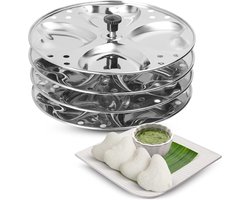 Roestvrijstalen Idli-standaard | 4-platen Idli | Idli-bereiding | Hoogwaardige Idli-standaard voor levensmiddelen | Zuid-Indiase Idli-maker maakt | 16 Idlis (hart)