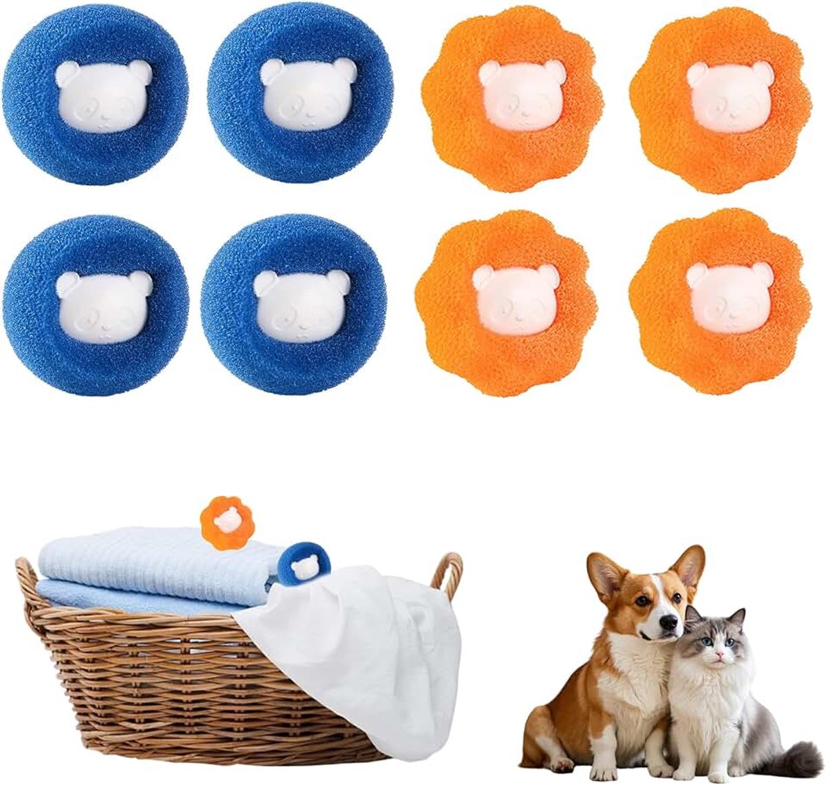8 stuks anti-haren ballen, wasmachine, anti-haren wasmachine, vanger, herbruikbare epilator voor dieren (oranje + blauw)