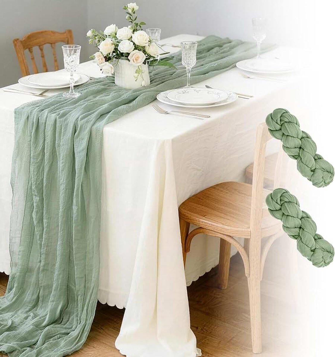 Tafelloper, 2 stuks, 90 x 400 cm, kaasdoek, tafelloper, rustieke gaasstof, boho-kaasdoek, tafelkleed voor bruiloftsdecoratie, bruidsfeest, verjaardag, tafeldecoratie