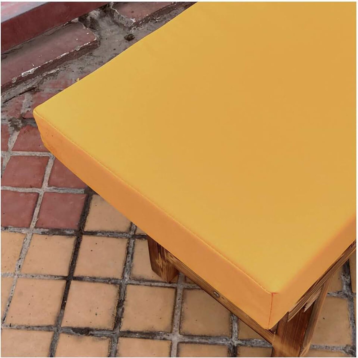 Wangk Tuinbank Katoen Gewatteerde 2-zits Meubelpad Antislip Zitkussen Houten Bank Zitkussen voor Tuin Outdoor Patio-Geel 200×35×5cm