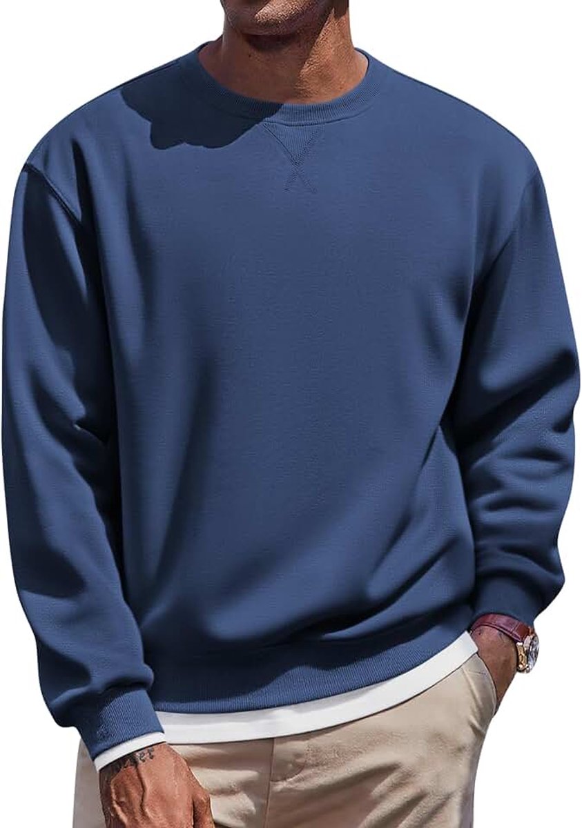 Heren Sweatshirt met Fleece Voering Warme Trui met Ronde Hals | Warme Trui met Ronde Hals, Casual Zakelijk, Lange Mouwen, Herfst Winter Pullover