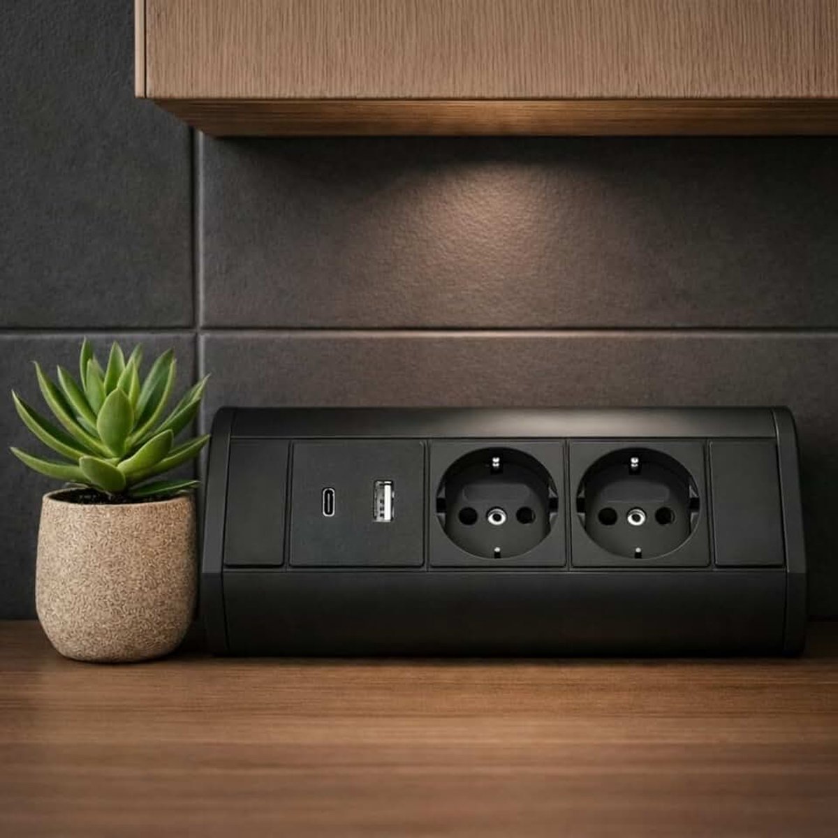 Stekkerdoos 2-voudig, USB-A USB-C I Black Edition