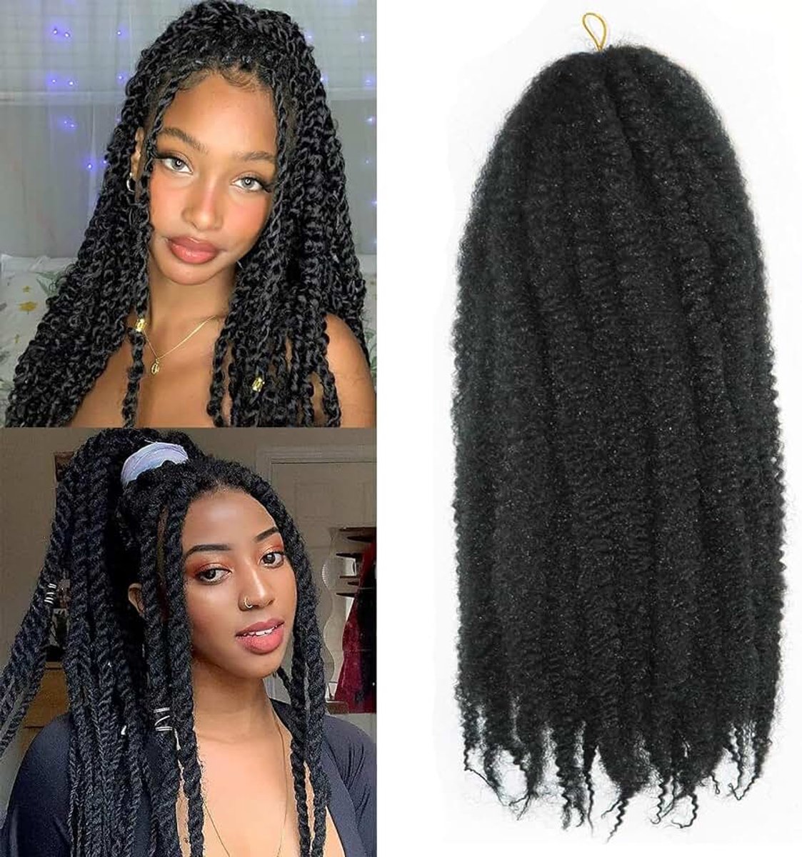 Twist Braiding Hair Afro Kinky Curly Marley Twist Crochet Hair Marley Twist Hair Long Cuban Twist Hair Marley Hair Extensions Synthetic Crochet Braids (1b, 18inch/6packs)