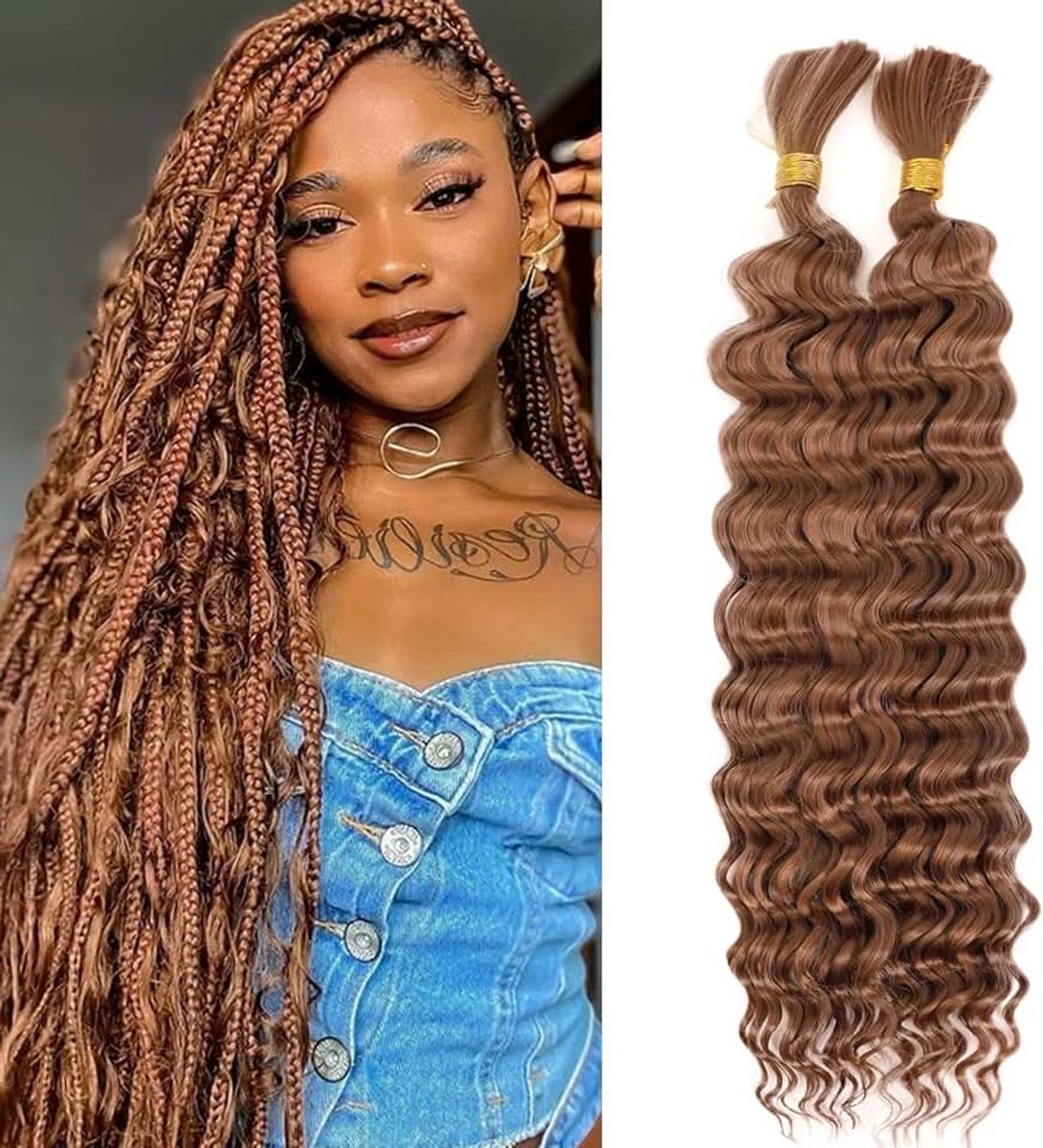 Wave Bulk Hair for braiding 16 Inch No Weft Synthetic Curly Braiding Hair Extensions for Boho Braids (2bundles,100g,30#)