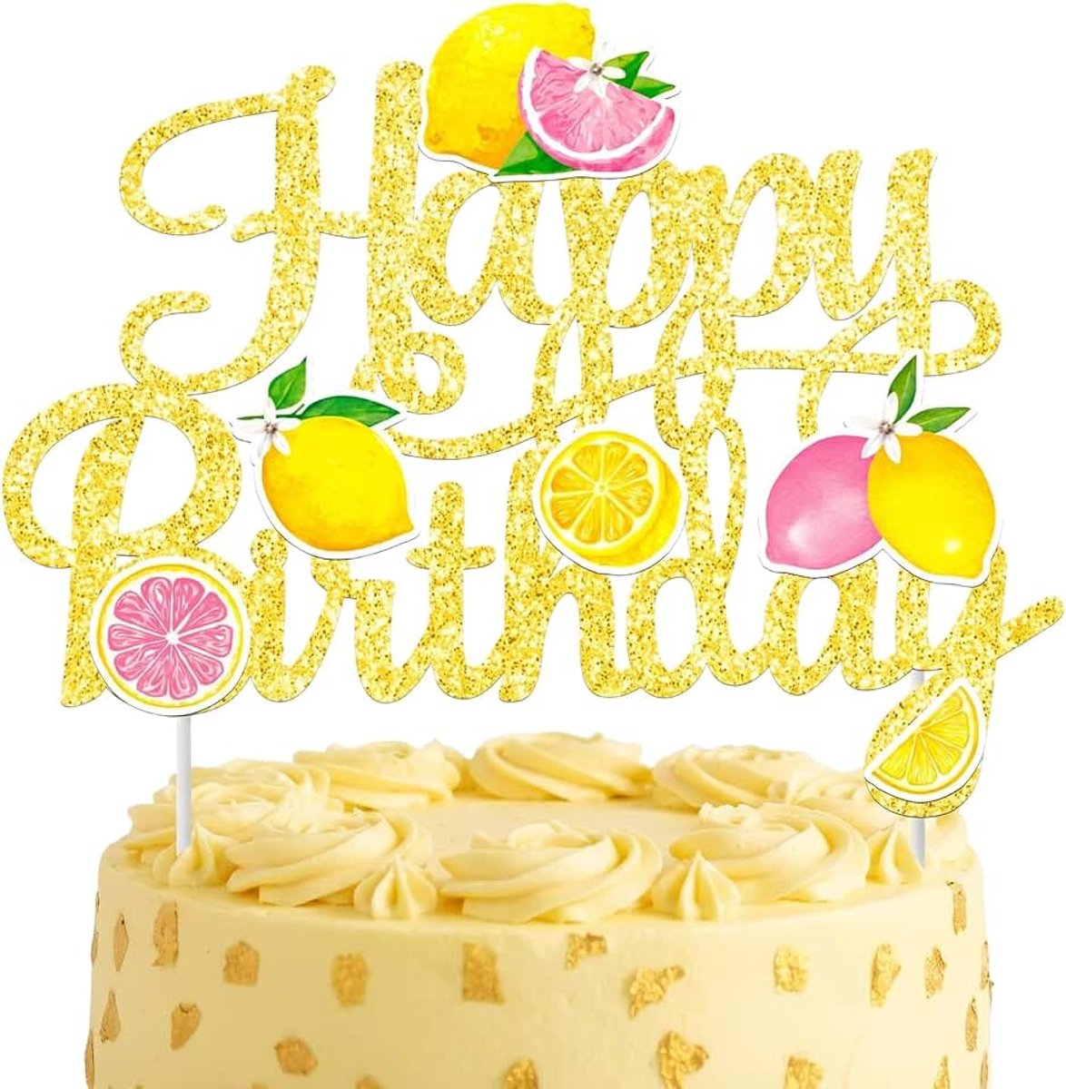 Citroen Happy Birthday Taartdecoratie, Taartdecoratie voor Zomerse Verjaardagsfeesten met Fruitthema