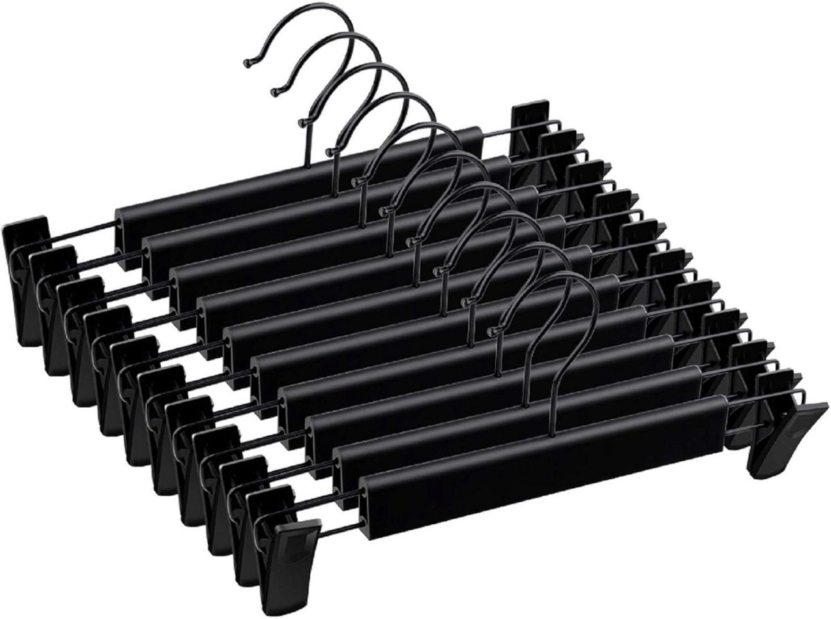 GELLDG 10 Stuks Broekenhanger - Kleiderhanger met Antirutsch Clips - 29x14,5cm - Geschikt voor Broeken Rokken en Sokken - Metaal - Verstelbare Haken voor Thuisgebruik