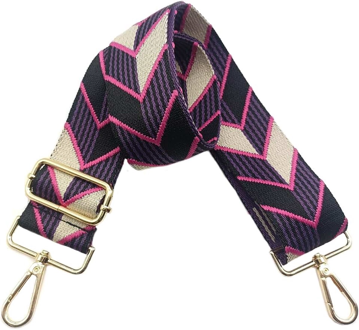 Schouderriem voor tas, 5 cm, brede riem, schoudertas, verstelbaar, schouderriem, handtas, schouderriem met goudkleurige gesp, voor dames, doe-het-zelf, schouderriem, accessoires (zwart/paars), 05