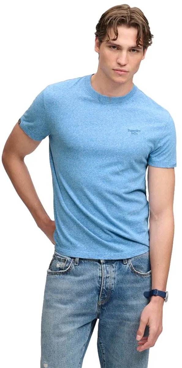 Superdry Essential Serif Logo T-shirt Slanke Pasvorm Heren T-shirts Blauw