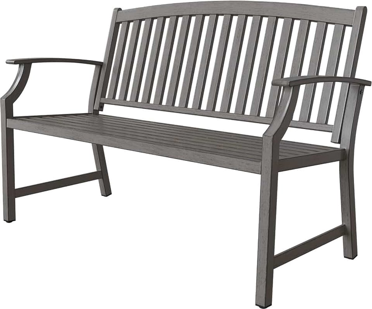 Patio Buitenbank, tuinbank met roestwerend aluminium stalen metalen frame, kleuren naar keuze, geschikt voor binnen, buiten, terras, park (grijs)