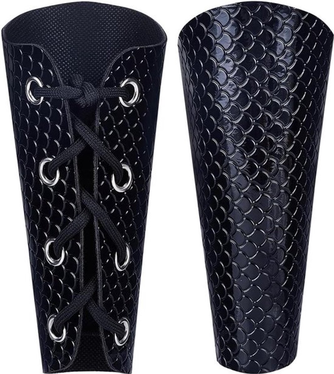 Lederen Handschoenen - Handschoenen - Middeleeuwse - Zwart - Armbeschermers - Retro Renaissance-stijl - Visschaalpatroon - Reliefeffect - Verstelbare - PU-lederen armband - Pantsermanchet - Halloween Ridder Cosplay