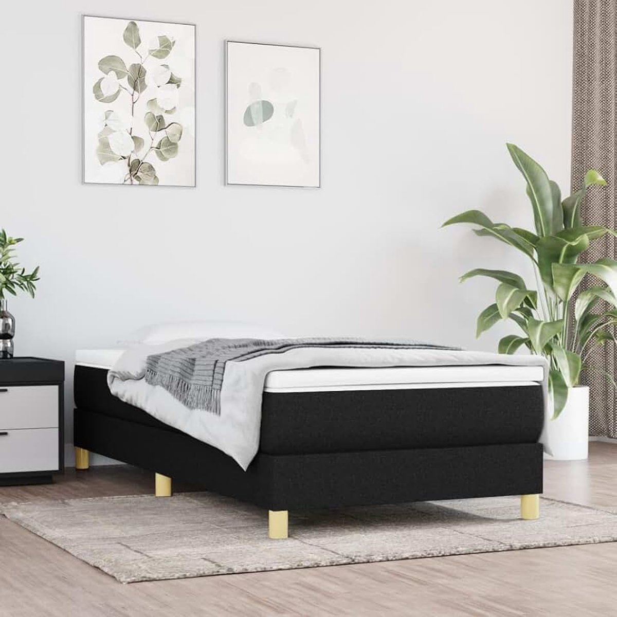 Pocketvering midhard boxspringbed zwart 80x200 cm | Boxspring met pocketvering matras 80x200 cm zwart stof medium hard rugslapers