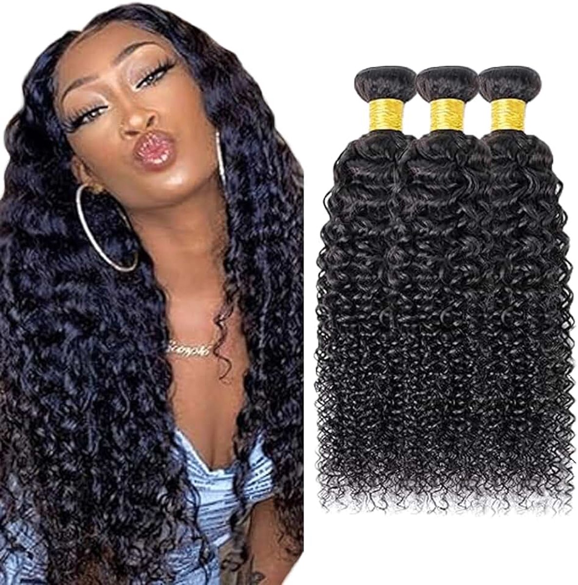 Curly Peruik Dames Bundles Human Hiar Unprocessed Brazilian Virgin Human Hair Extensions 1B Natural Black Bundle With Minimal Shedding For Women 14 16 18 Inch