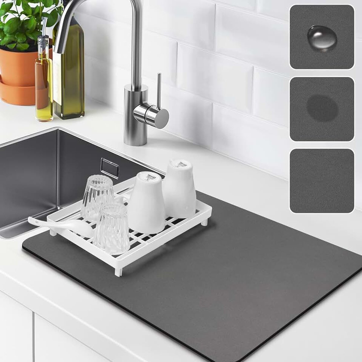Afdruipmat servies, Afdruipmat voor koffiezetapparaat, sneldrogend, afdruipmat, servies, absorberende droogmat voor koffiezetapparaat Dish Drying Mat