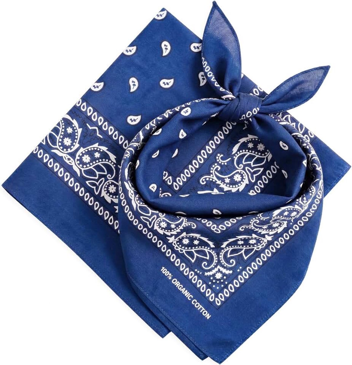 Royal Blue Bandana - 100% katoen en natuurlijke vezels - blauwe bandana sjaal zonder polyester - zacht, duurzaam en wasbaar in de machine - voor dames en heren - unisex en kinderen - 2 stuks