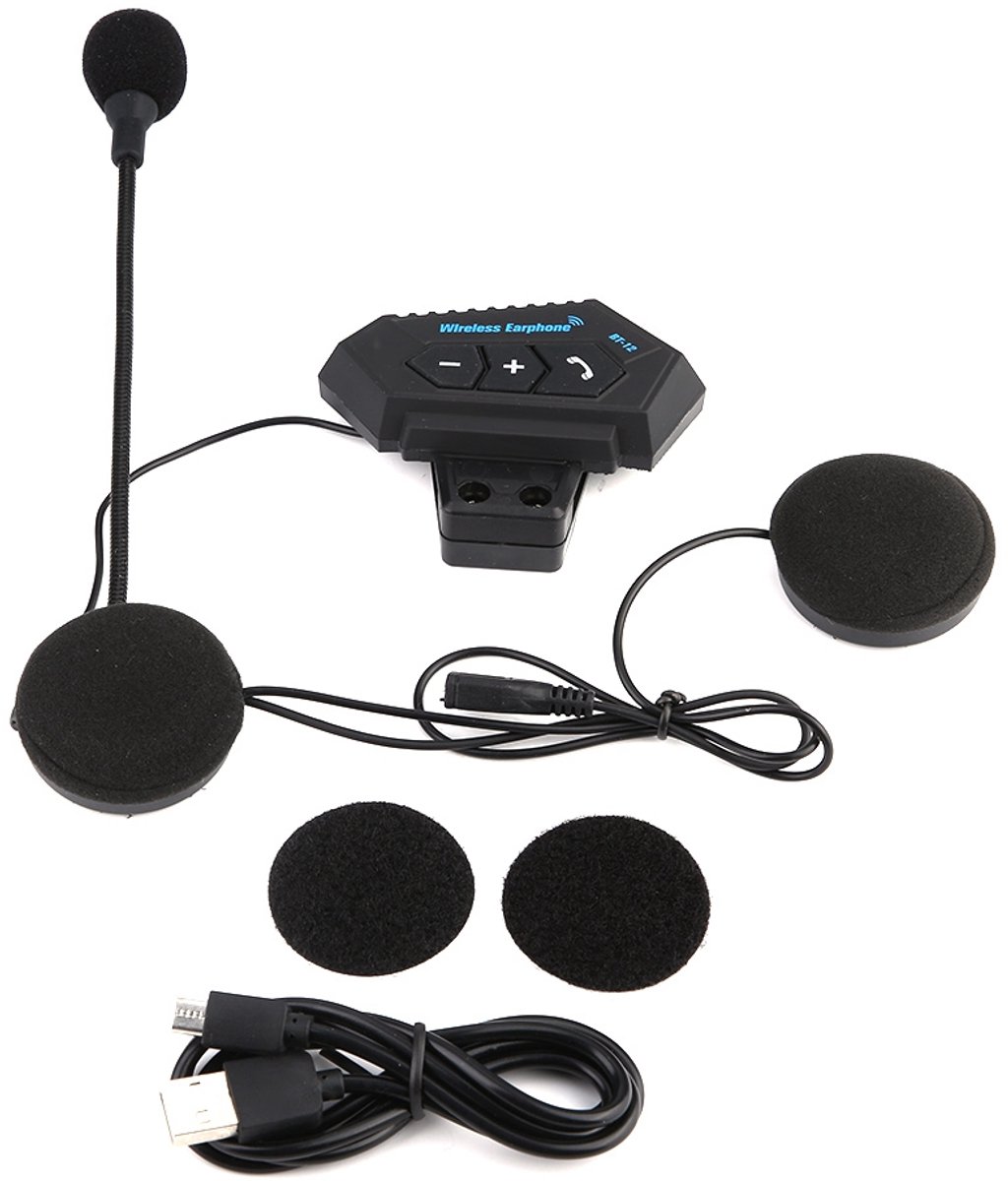 BT12 Motorhelm Headset Bluetooth - Communicatiesysteem met speakers, handsfree bellen en muziekbediening - Motor Accessoires - Bluetooth Headset met Microfoon - Headset voor Motor, Scooter, Skilhelm