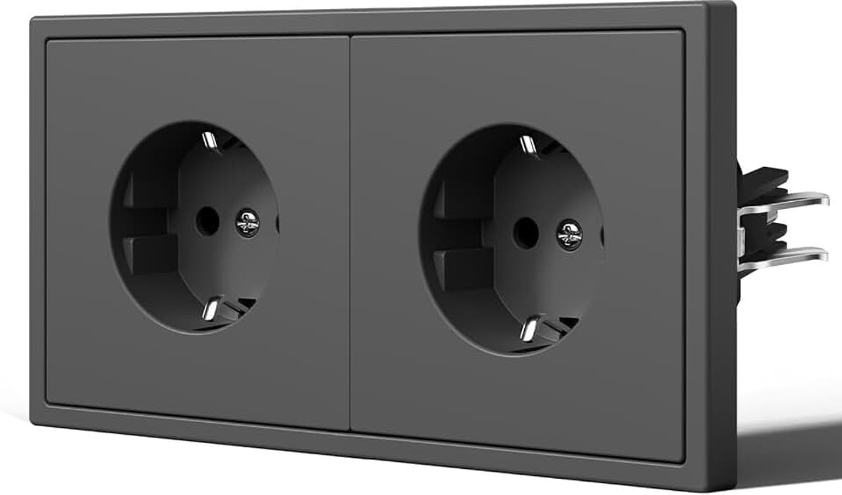 Stopcontact met klauwen, mat wandcontactdoos, inbouwstopcontact met kinderbeveiliging, alleen horizontale montage, C-serie, 2-voudig, 150 mm, grijs