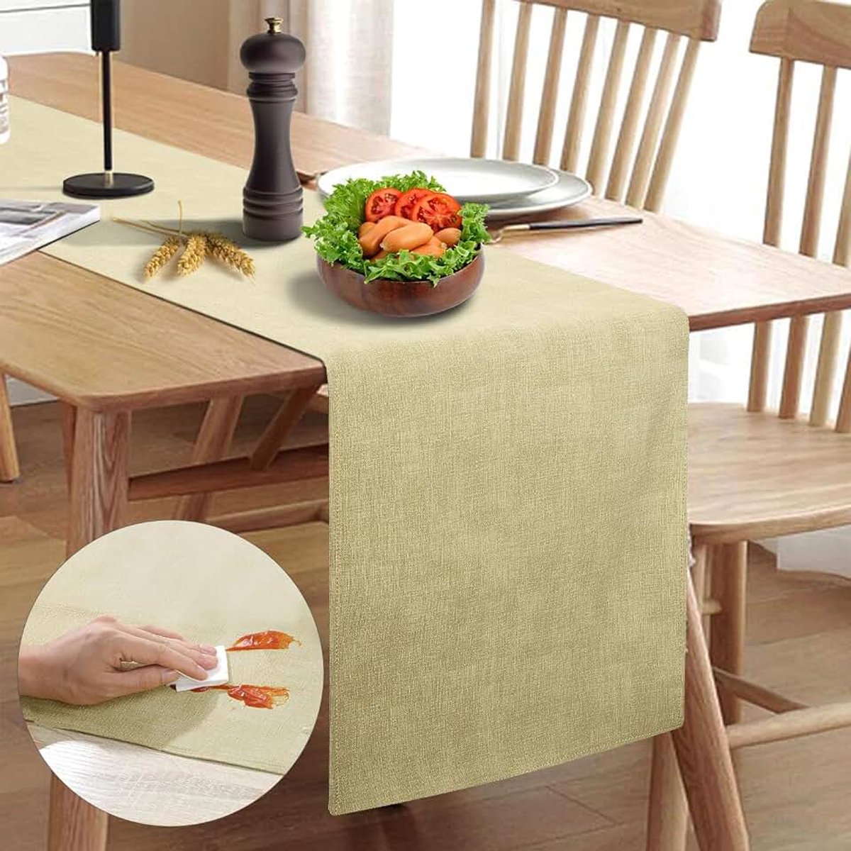 Tafellopers, Dikke Boerderijstijl Tafelband, Kastenrunner, Rustieke Tafelrunner voor Keuken, Eetkamer, Slaapkamer, Woonkamer(275cm, Beige)