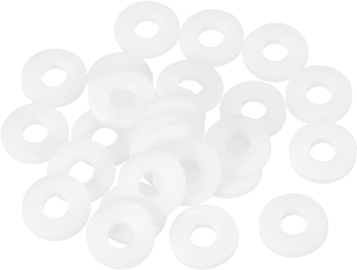 25 stuks kunststof sluitringen, M6 x 16 x 1,5 mm, ronde sluitringen, platte afdichtringen van nylon, bijsluitringen, set voor schroeven, bouten, moer, schroefdraadstang en handgrepen, wit