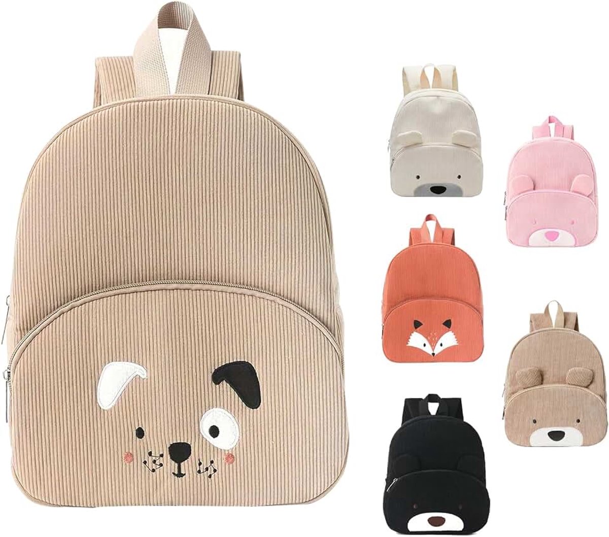 Kinderrugzak, kleuterschooltassen van zacht corduroy, kinderrugzakken met beren, schattige kinderrugzakken, hond, kaki, Mediano, Casual