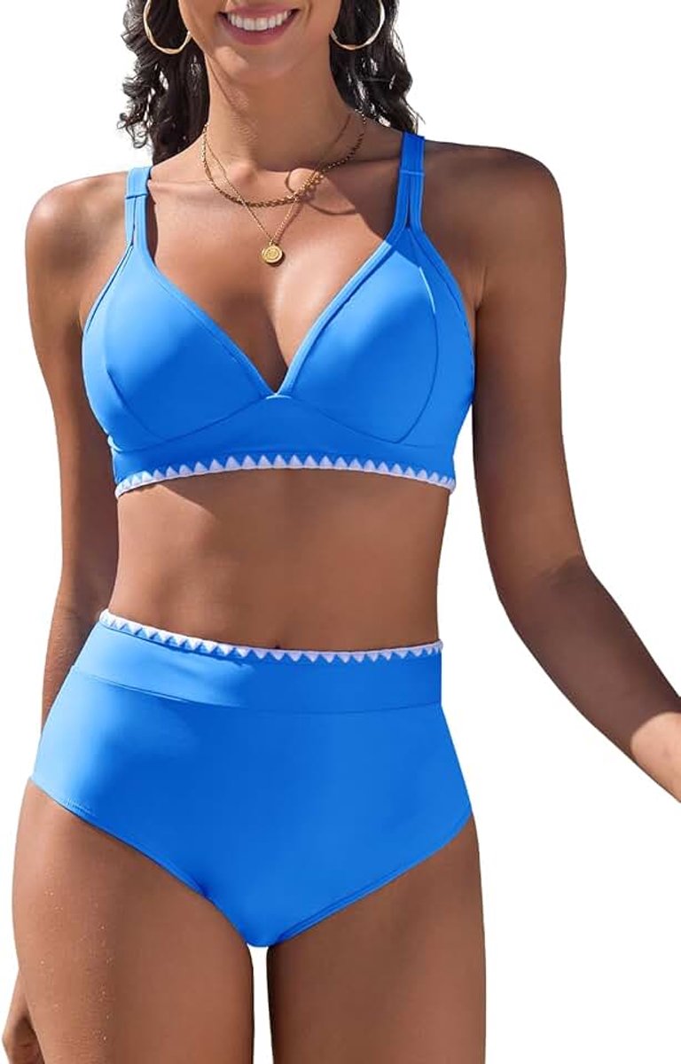 Bikini's voor dames, hoog badpak, V-hals, push-up badpak, platte buik, sexy, zwemkleding