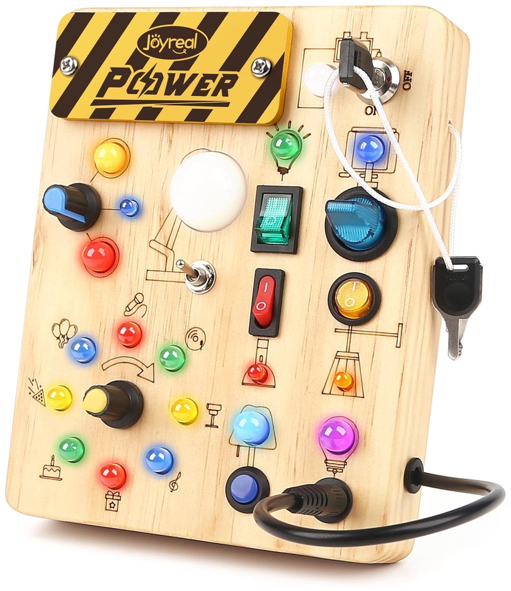 Casalora Montessori Busy Board 2 jaar, Houten Fidget Sensorisch Speelgoed voor Peuters, Activiteitenbord met 19 LED-Lampjes, Educatief Reisspeelgoed voor Jongens en Meisjes 2, 3, 4 Jaar