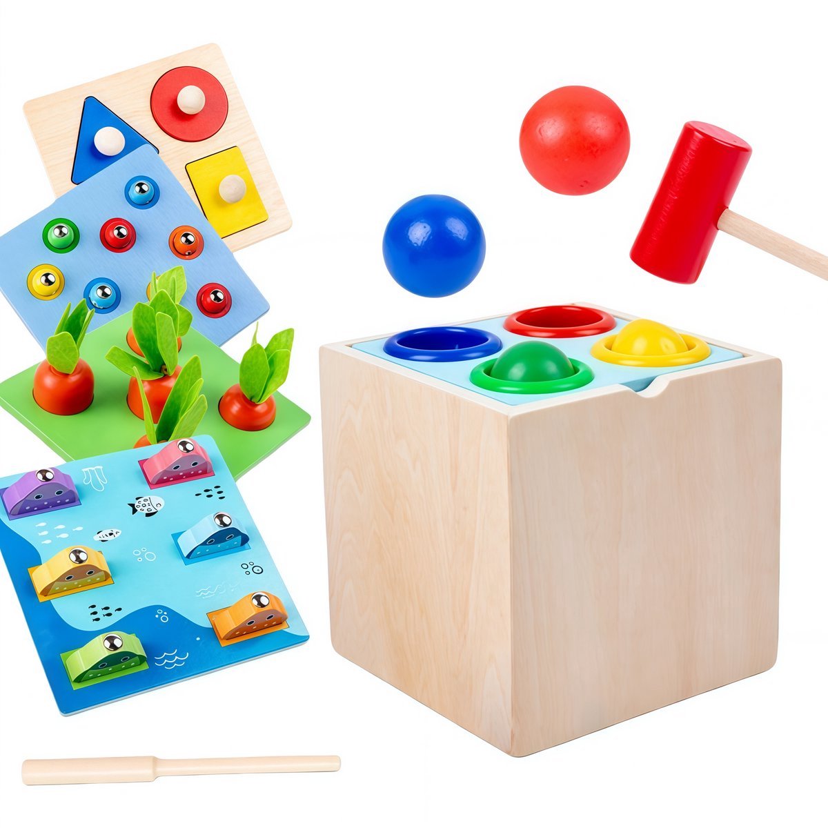 Casalora Montessori Speelgoed - Baby Activiteiten Kubus 5in1 - Educatief Babyspeelgoed - Activiteitenkubus Hout - Cadeau - Van 1 tot 3 jaar